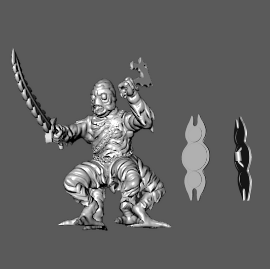 SS01a Ssú Warrior with Sword and Axe, 28mm