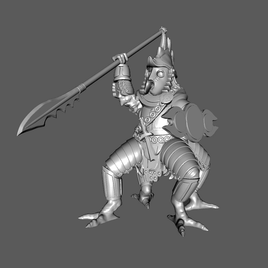 SS08c Heavy Armored Ssú Warrior Jabbing with Spear and Shield, 28mm